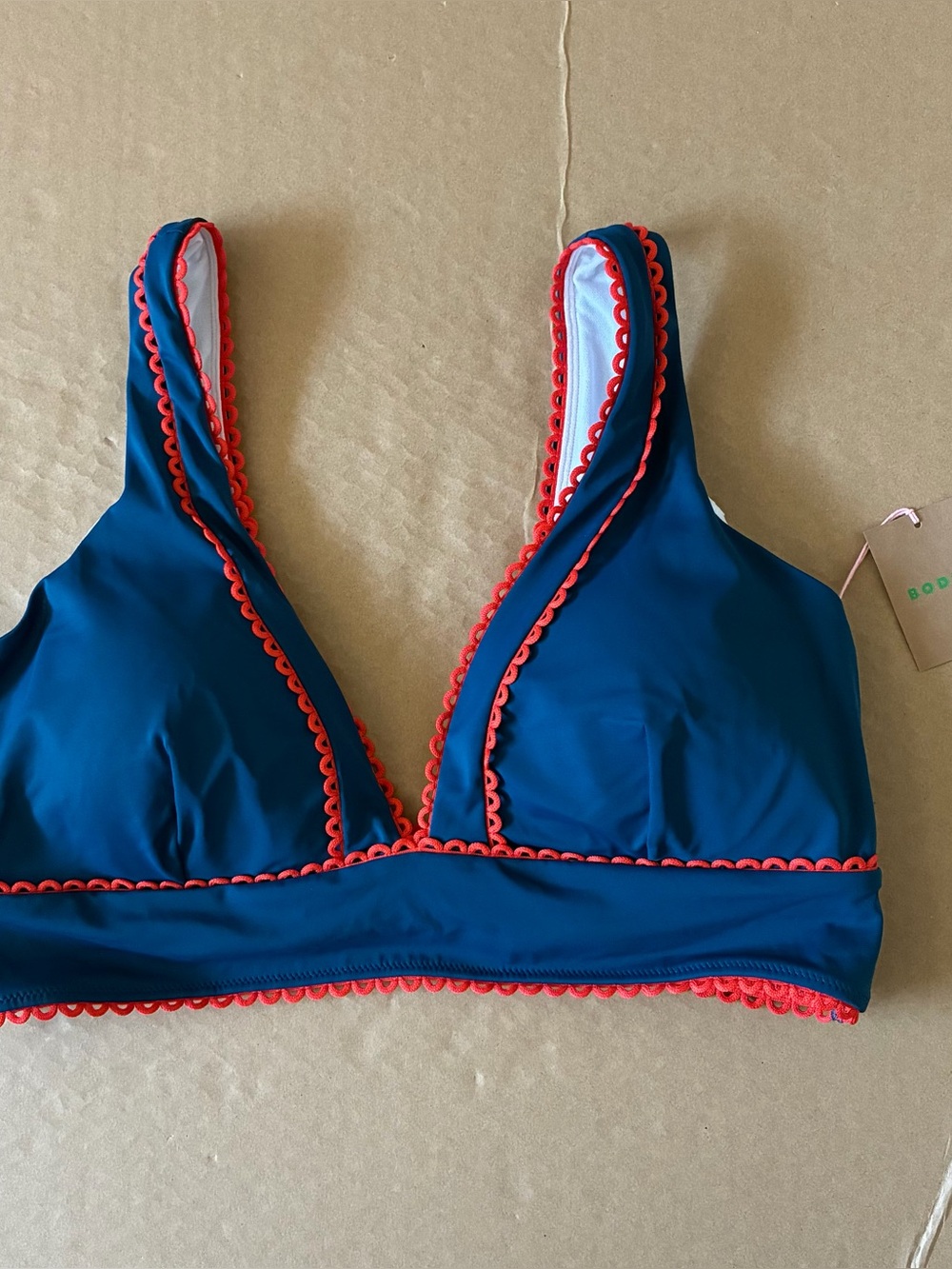Boden Porto V-neck Bikini Top US 16-18 Blue & Red Swimwear Beachwear Resortwear